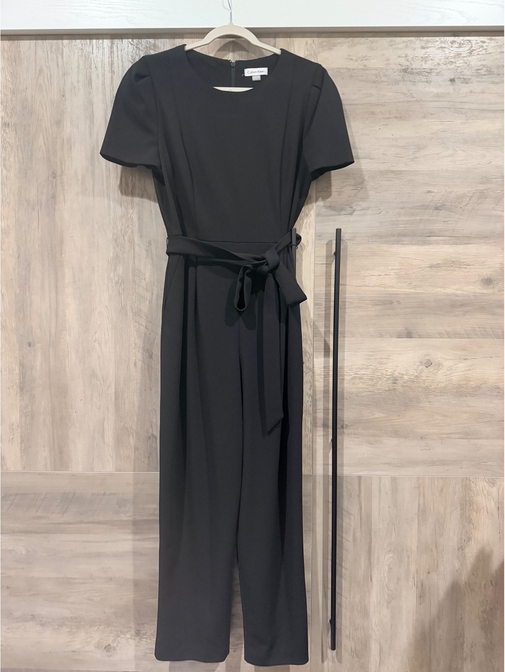 Calvin Klein Women's Black Short Sleeve Jumpsuit with Waist Tie Size 14